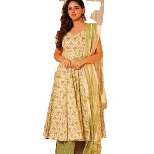 เดรสสไตล์ปากีสถานสำหรับผู้หญิงใส่สบายแขนคอวีพิมพ์ลายดิจิทัลสำหรับทำงานไม่ใส่ในฤดูร้อน - Product Image 1