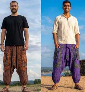 Bohemian Cotton Aladdin <b>Trouser</b> Women Casual <b>Harem</b> Pants Hippie Boho Baggy Pants Loose Fit Elastic Waist Summer Yoga Jogger Pant - Product Image 1