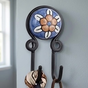 Handmade Ceramic Wall Hook 2 Hooks Rustic Style for Clothing Storage <b>Beads</b> <b>Art</b> From Uttar Pradesh - Product Image 5