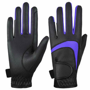 Gants d'équitation en similicuir pour hommes, noir et violet, avec grip, pour activités équestres en extérieur, fermeture auto-agrippante, coupe classique, couleur unie, 2026 - Product Image 6