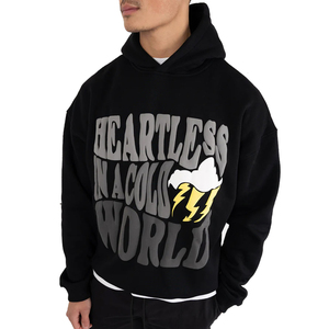 Sweat à capuche surdimensionné noir streetwear personnalisé pour homme, 330 g/m², avec strass VVS, 100 % coton, pour impression en relief OEM - Product Image 5