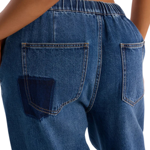 Pantalon de jogging en jean bleu foncé pour femme, coupe large, taille mi-haute, cordon élastique, respirant, ample, longueur complète, décontracté, automne-été - Product Image 4