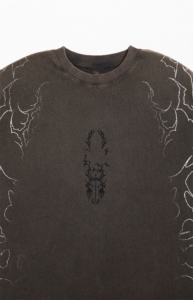 T-shirt noir à manches courtes pour homme, coupe classique, col roulé, imprimé dessin animé blanc délavé à l'acide, style hip-hop, respirant, 100 % coton - Product Image 3