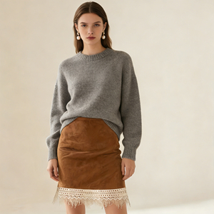 Oferta Especial 2026 SWEET BABE Falda Lápiz Plisada Transpirable de Gamuza a Cuadros Vintage con Cintura Natural y Detalles de Ganchillo para Mujer - Product Image 4