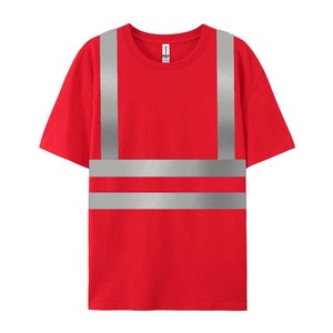 T-shirt de sécurité réfléchissant rouge pour homme, manches courtes, col rond, style vêtement de travail avec logo imprimé, coupe classique, polyester tissé - Product Image 5