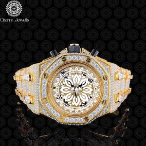 Charm_Jewells Luxury Men's Gold Diamond <b>Watch</b> Polygon Case Analog <b>Mechanical</b> Movement 43mm Chronograph Folding Clasp - Product Image 3