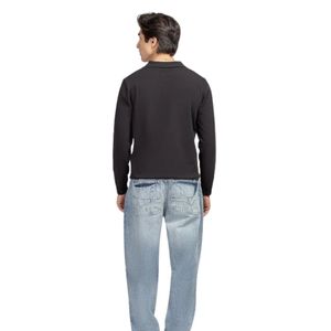 Suéter de Punto Negro de Manga Larga con Cuello Polo para Hombre, Informal, Cálido, Suave, a la Moda, con Logotipo Personalizado, Fabricante OEM, Venta al Por Mayor - Product Image 2