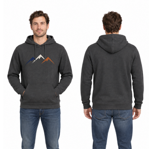 Classic <b>Men's</b> Dark <b>Grey</b> Graphic Fleece Hoodie with Minimalist Mountain Peaks Art Print Casual Pullover <b>Sweatshirt</b> - Product Image 3