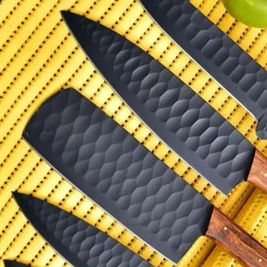 Coffret de couteaux de cuisine LEGACY BLADES en acier à haute teneur en carbone, finition noire premium, manche en bois pleine longueur, logo personnalisé, fournisseur OEM - Product Image 3