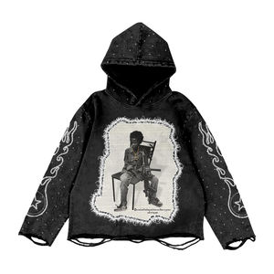 Sudadera con capucha y cremallera negra para hombre, con pedrería en toda la superficie, 100% algodón polar, 400 g/m², de la colección Society And Culture. - Product Image 2