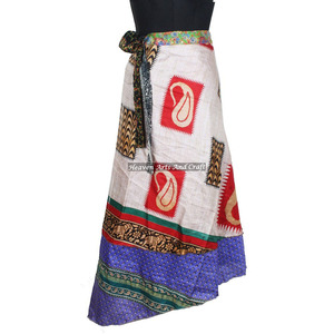 Traditional Indian Women Wear Art Silk Rapron <b>Skirt</b> Women Wear Vintage Silk Sari <b>Long</b> Length Wrap Around <b>Skirt</b> 2 Layer Saree - Product Image 5
