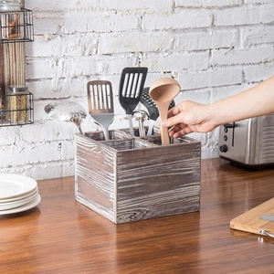<b>Rustic</b> Wooden Organizer Box with 4 Compartments Vintage Distressed Finish Ideal for <b>Desk</b> Kitchen or Dining Storage - Product Image 5