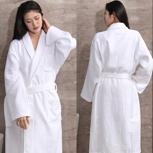 Long Sleeve Gown <b>Bathrobe</b> Casual Sleepwear Night Gown Robe Belly Belt Nightwear <b>Waffle</b> Cotton - Product Image 2