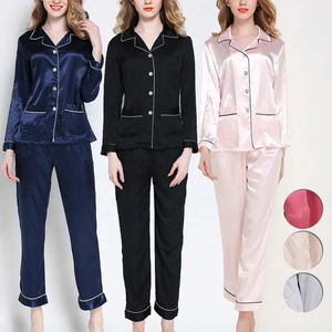 Pyjama en Satin pour Femme 100% Soie Veste de Nuit et Pantalon Séchage Rapide Lisse Tenue d'Intérieur pour Été Automne Printemps Motif Uni Tendance - Product Image 1