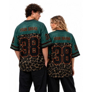 Maillot de football américain unisexe entièrement personnalisable, fournisseur en gros, maillot léger en maille surdimensionné à imprimé léopard, vente en gros - Product Image 3