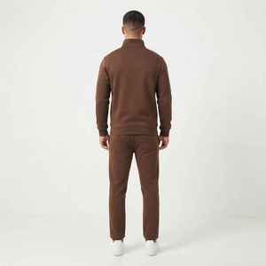 Ensemble de survêtement marron pour homme HANK EYE, col montant, manches longues, couleur unie, fermeture éclair sur le devant, tenue décontractée, coupe classique, automne - Product Image 2