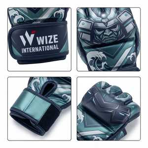 Gants de MMA WIZE INTERNATIONAL en cuir PU à doigts entiers avec fermeture pour adultes, arts martiaux, extérieur, bleu, impression par sublimation, protection UV - Product Image 6