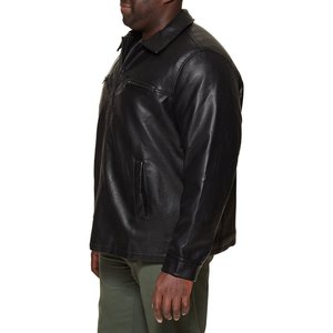 Veste en cuir véritable noire pour homme avec fermeture éclair, col rabattu, vêtement d'hiver décontracté, coupe régulière, couleur unie - Product Image 4