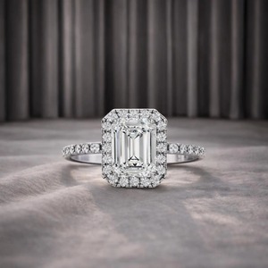 <b>Emerald</b> Cut Moissanite Diamond <b>Ring</b> 925 Sterling <b>Silver</b> Customized Diamond Engagement <b>Ring</b> & Other Diamond Jewelry - Product Image 1