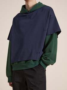 Sweat-shirt à capuche surdimensionné pour homme, bleu foncé vert, manches raglan, tricot en coton, coupe décontractée pour l'automne - Product Image 1