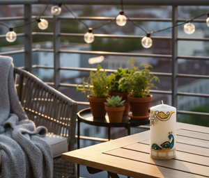 Handcrafted Soy Wax Peacock Motif Eco-Friendly Organic Scented Pillar Candle for Easter and Christmas Home Decor - Product Image 2