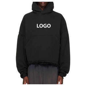 Sudadera con capucha extragrande con logo personalizado, efecto desgastado, lavado ácido, bajo cortado, dobladillo sin rematar vintage, para hombre y mujer - Product Image 6