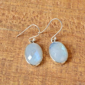 Handmade Oval Moonstone Hook Earrings 925 Sterling Silver June Birthstone Gemstone Jewelry - Product Image 5