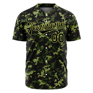 Maillots de baseball pour hommes, qualité supérieure, tissu mesh, col en V, boutons sur le devant, camouflage, manches courtes, couleurs et logo personnalisables - Product Image 2