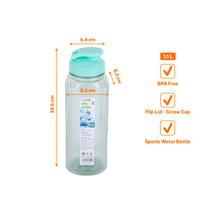 Bouteille d'eau carrée en plastique de 1,1 L, corps côtelé vertical, couvercle à rabat, bouchon à vis, récipient à boisson pour l'école, le bureau, la famille, la salle de sport, l'extérieur - Product Image 4