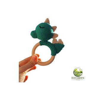 Hochet animalier au crochet fait main avec anneau en bois, jouet sensoriel naturel et sûr pour bébé, cadeau pour nourrisson, vente en gros - Product Image 1