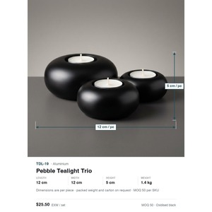 Sand Cast Aluminium <b>Tealight</b> <b>Holders</b> Set of 3-Oxidised Black Pebble Stone Design High Quality Table Decor - Product Image 4