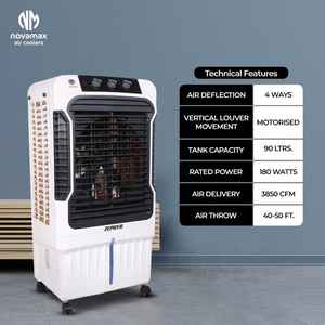 Hard Body Air <b>Cooler</b> ZEPHYR 90 LTR AIR <b>COOLER</b> Modern Look with Front Grill and Lockable Wheels for <b>Room</b> and Office Cooling - Product Image 3