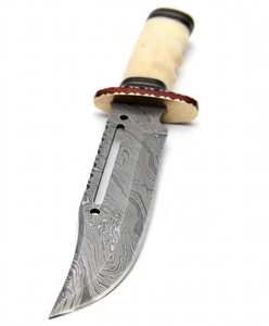 Custom Handmade Damascus Steel Outdoor Utility <b>Knife</b> <b>Bone</b> Resin <b>Handle</b> Filework Guard - Product Image 2