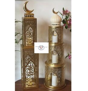 Lanterne du Ramadan en métal avec cadre en fer, panneaux en verre, porte-bougie en métal, lanterne à bougie pour la décoration de la maison et des mariages - Product Image 5