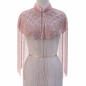 Élégante Cape Vintage Respirante à Paillettes et Pompons, Couvre-Épaules Brodé à Bouton Unique, Courte et Fine en Nylon pour Mariage et Soirée - Product Image 1