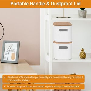 2pcs <b>Stackable</b> Plastic <b>Storage</b> <b>Container</b> with Bamboo Lid Accessory Holder for Bedroom K <b>Storage</b> Bins <b>Storage</b> Boxes & Bins - Product Image 4