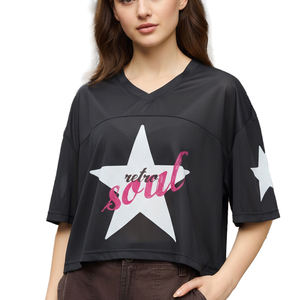 Camisetas cortas personalizadas con estampado, de manga corta, hombros caídos, 100% poliéster, transpirables, para mujer. - Product Image 1