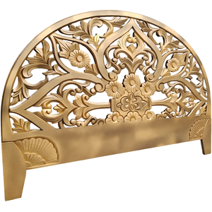 Cabecero de Cama Queen Size Tallado a Mano en Madera con Diseño de Media Luna y Acabado Dorado, Estilo Balinés, Arte en Madera para Colgar en la Pared - Product Image 3