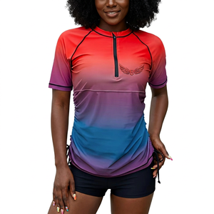 <b>Women's</b> Full Sleeve Gradient Rash Guard with Wing Logo Half-Zip Anti-Uv Breathable 160g <b>Swim</b> Top Polyester Sport <b>Shirt</b> - Product Image 5