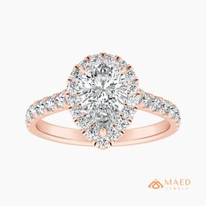 Pear Cut Moissanite Halo <b>Ring</b> Rose Gold Engagement <b>Ring</b> Women Bridal Jewelry Gift USA Fashion - Product Image 1