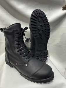 Bottes de course unisexes, bottes à hauteur de cheville, chaussures de moto à lacets, chaussures en cuir noir - Product Image 2