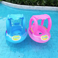 Siège de bain gonflable pour enfants avec auvent de protection solaire – Bouée de piscine pour bébé à thème dessin animé avec siège de sécurité pour tout-petits