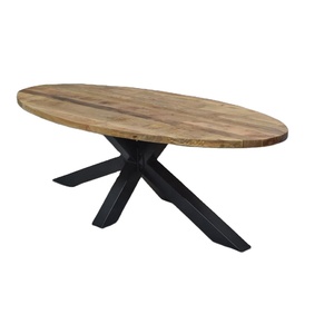 Mesa de Comedor de Madera de Mango Maciza de Alta Calidad con Patas Cruzadas de Metal Negro, Diseño Moderno, Muebles para el Hogar para Comedor y Sala de Estar - Product Image 1