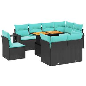 Juego de sofás de patio de ratán sintético negro de 9 piezas con cojines, muebles elegantes para exteriores - Product Image 2