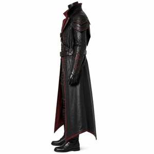 Eoin Winston Sports Genuine <b>Leather</b> <b>Long</b> <b>Coat</b> with Red Trim and Cross Detailing for <b>Men</b> Made in Pakistan Model Ews0005 - Product Image 1