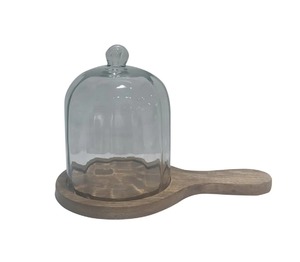 Cloche en verre ronde avec base en bois, design minimaliste pour le stockage des aliments, utilisation en cuisine - Product Image 5
