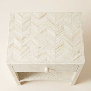 New Arrival White Chevron Stripe Bone Inlay Side <b>Table</b> with 1 Drawers Handmade Bedside <b>Table</b> Living Room <b>End</b> <b>Table</b> - Product Image 3