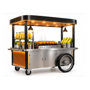 Chariot mobile à trois essieux en acier inoxydable pour la vente de maïs grillé, avec gril et vitrine en verre résistante à la rouille - Product Image 3