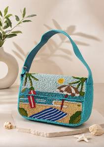 Bolso de mano étnico con cuentas para mujer, multicolor, geométrico, tipo sobre, con solapa - Product Image 4