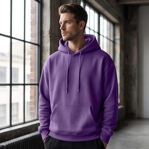 Sweat-shirt à capuche pour homme, couleur unie, coupe classique, tricoté, décontracté, avec poche - Product Image 6